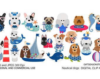 Nautical dogs digital clip art for Personal and Commercial use - INSTANT DOWNLOAD