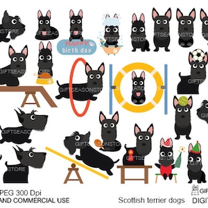Scottish terrier dogs digital clip art for Personal and Commercial use - INSTANT DOWNLOAD