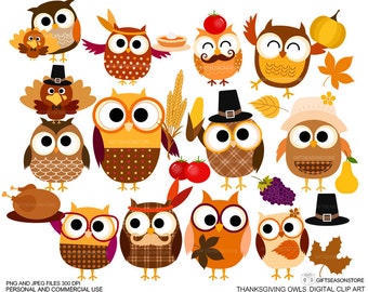 Thanksgiving owls Digital clip art for Personal and Commercial use - INSTANT DOWNLOAD