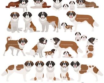 Saint bernard Dogs digital clip art for Personal and Commercial use - INSTANT DOWNLOAD