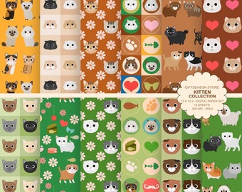 Cat digital paper Kitten digital paper pet digital backgrounds - INSTANT DOWNLOAD