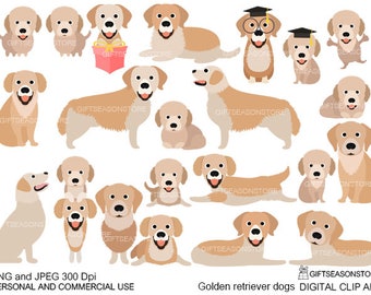 Golden retriever dogs digital clip art for Personal and Commercial use - INSTANT DOWNLOAD