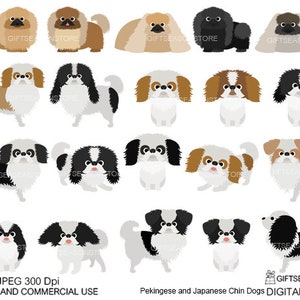 Pekingese and Japanese Chin Dogs clip art for Personal and Commercial use - INSTANT DOWNLOAD