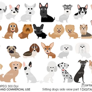 Sitting dogs side view part 1 digital clip art for Personal and Commercial use - INSTANT DOWNLOAD
