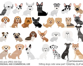 Sitting dogs side view part 1 digital clip art for Personal and Commercial use - INSTANT DOWNLOAD