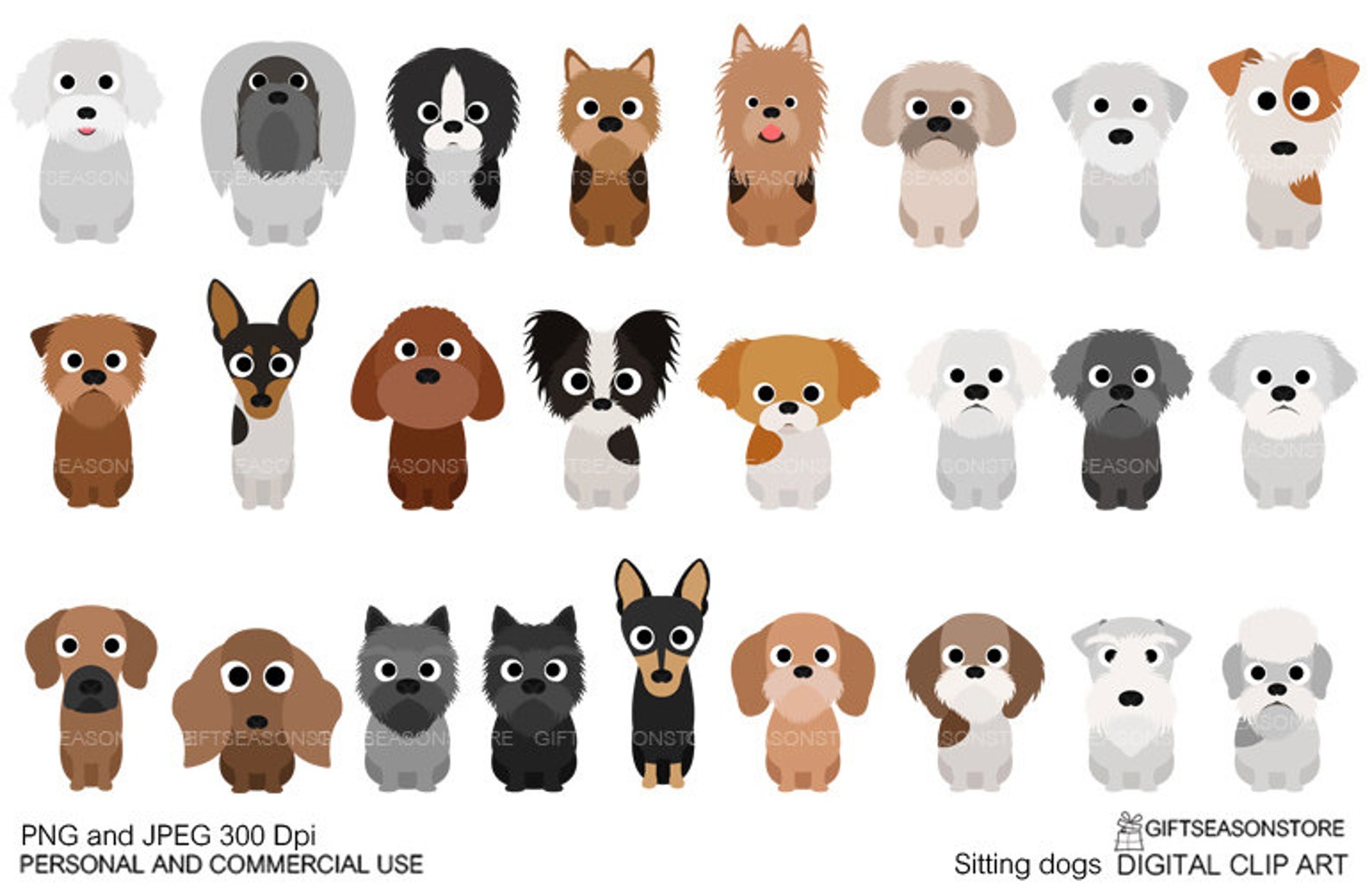 Sitting Dogs Part 3 Digital Clip Art for Personal and - Etsy