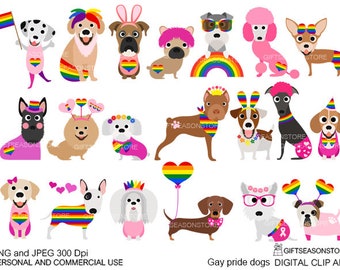 Gay pride dogs digital clip art for Personal and Commercial use - INSTANT DOWNLOAD