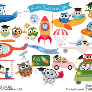 School owls graduation owls student owls digital clip art for Personal and Commercial use - INSTANT DOWNLOAD