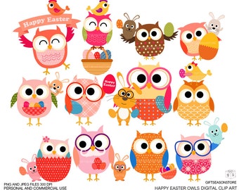 Easter owls Digital clip art for Personal and Commercial use - INSTANT DOWNLOAD