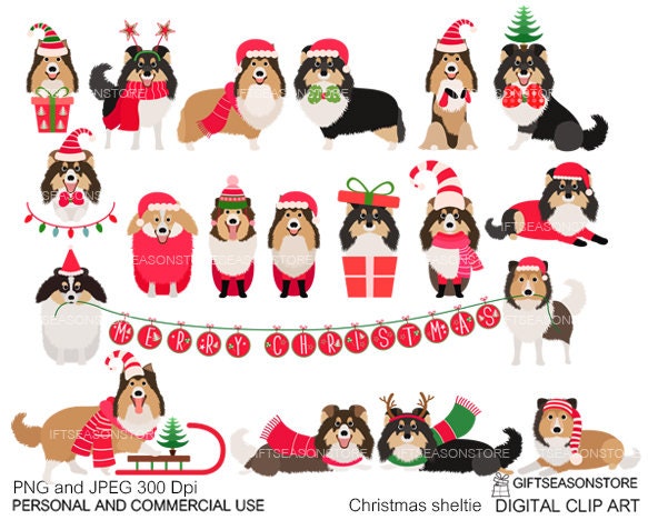 Christmas Sheltie Dogs Digital Clip Art for Personal and Commercial Use ...