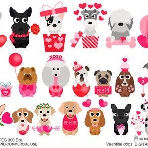 Valentine dogs digital clip art for Personal and Commercial use - INSTANT DOWNLOAD