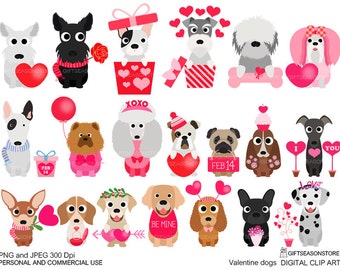 Valentine dogs digital clip art for Personal and Commercial use - INSTANT DOWNLOAD