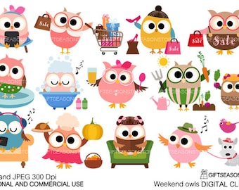 Weekend owls Digital clip art for Personal and Commercial use - INSTANT DOWNLOAD