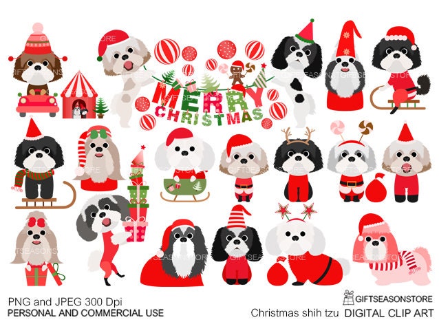Christmas Shih Tzu Digital clip art for Personal and | Etsy