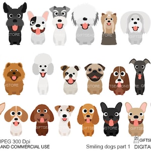 Perros sonrientes, parte 1, clip art digital para uso personal y comercial - DESCARGA INMEDIATA