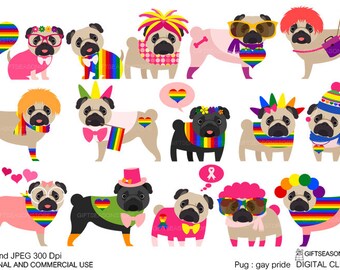 Gay pride pug digital clip art for Personal and Commercial use - INSTANT DOWNLOAD