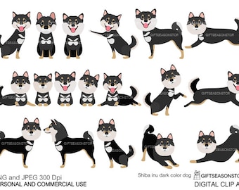 Shiba inu dark colour dogs digital clip art for Personal and Commercial use - INSTANT DOWNLOAD