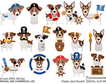 Pirates Jack Rusell Terrier dogs digital clip art for Personal and Commercial use - INSTANT DOWNLOAD