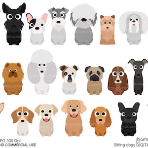 Sitting dogs digital clip art for Personal and Commercial use - INSTANT DOWNLOAD