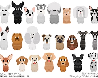 Sitting dogs digital clip art for Personal and Commercial use - INSTANT DOWNLOAD