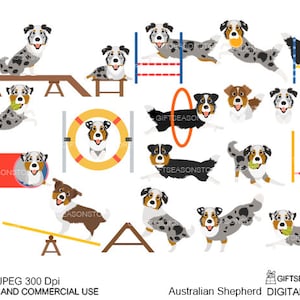 Australian Shepherd dogs clip art for Personal and Commercial use - INSTANT DOWNLOAD