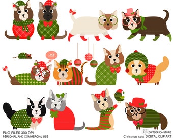 Christmas cat clip art for Personal and Commercial use - INSTANT DOWNLOAD