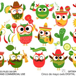 Cinco de mayo uil digitale illustraties voor persoonlijke en commerciële gebruik - INSTANT DOWNLOAD