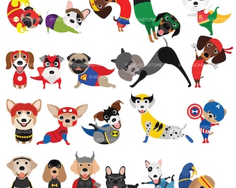 Super hero dogs part 1 digital clip art for Personal and Commercial use - INSTANT DOWNLOAD