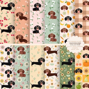 Dachshund digital paper dog digital backgrounds - INSTANT DOWNLOAD