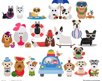 Summer dogs Digital clip art for Personal and Commercial use - INSTANT DOWNLOAD