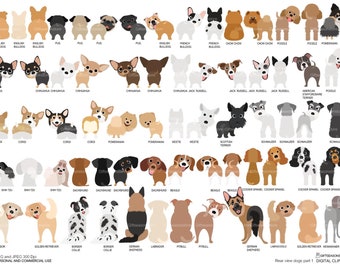 Rear view dogs part 1 digital clip art for Personal and Commercial use - INSTANT DOWNLOAD