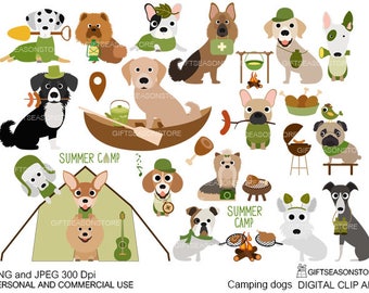 Camping dogs Digital clip art for Personal and Commercial use - INSTANT DOWNLOAD