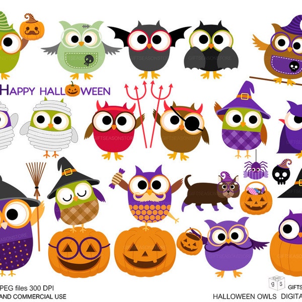 Halloween owls digital clip art  for Personal and Commercial use - INSTANT DOWNLOAD