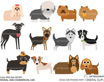 Dogs and Friends clip art part 2 for Personal and Commercial use - INSTANT DOWNLOAD