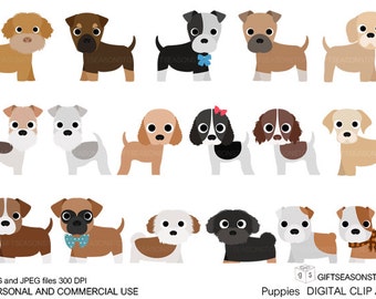 Puppies Digital clip art part 2 for Personal and Commercial use - INSTANT DOWNLOAD