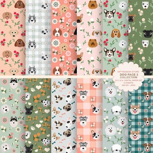 Hondengezicht 2 digitale papieren hond digitale achtergronden - INSTANT DOWNLOAD
