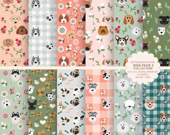 Dog face 2 digital paper dog digital backgrounds - INSTANT DOWNLOAD