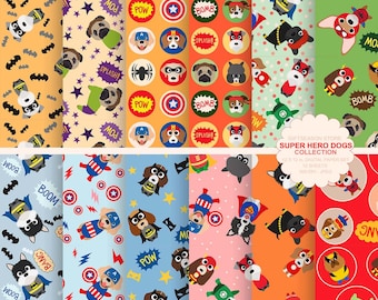 Super Held Hunde digitales Papier Super Hero digitale Hintergründe - INSTANT DOWNLOAD