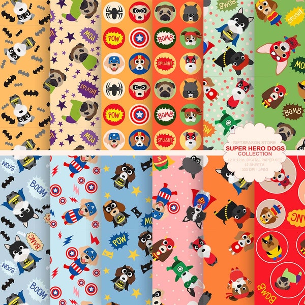 Super hero dogs digital paper super hero digital backgrounds - INSTANT DOWNLOAD