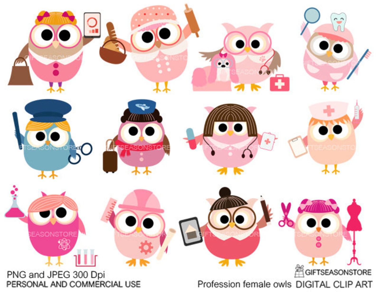 Profession Female Owls Clip Art Part 3 for Personal and - Etsy