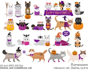 Halloween cats digital clip art for Personal and Commercial use - INSTANT DOWNLOAD