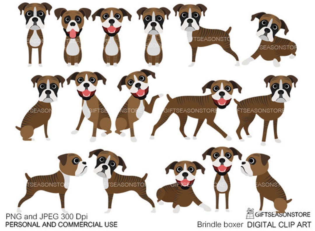 Brindle Boxer Dogs Digital Clip Art for Personal and Commercial Use