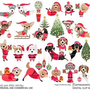 Christmas yoga dog Digital clip art for Personal and Commercial use - INSTANT DOWNLOAD