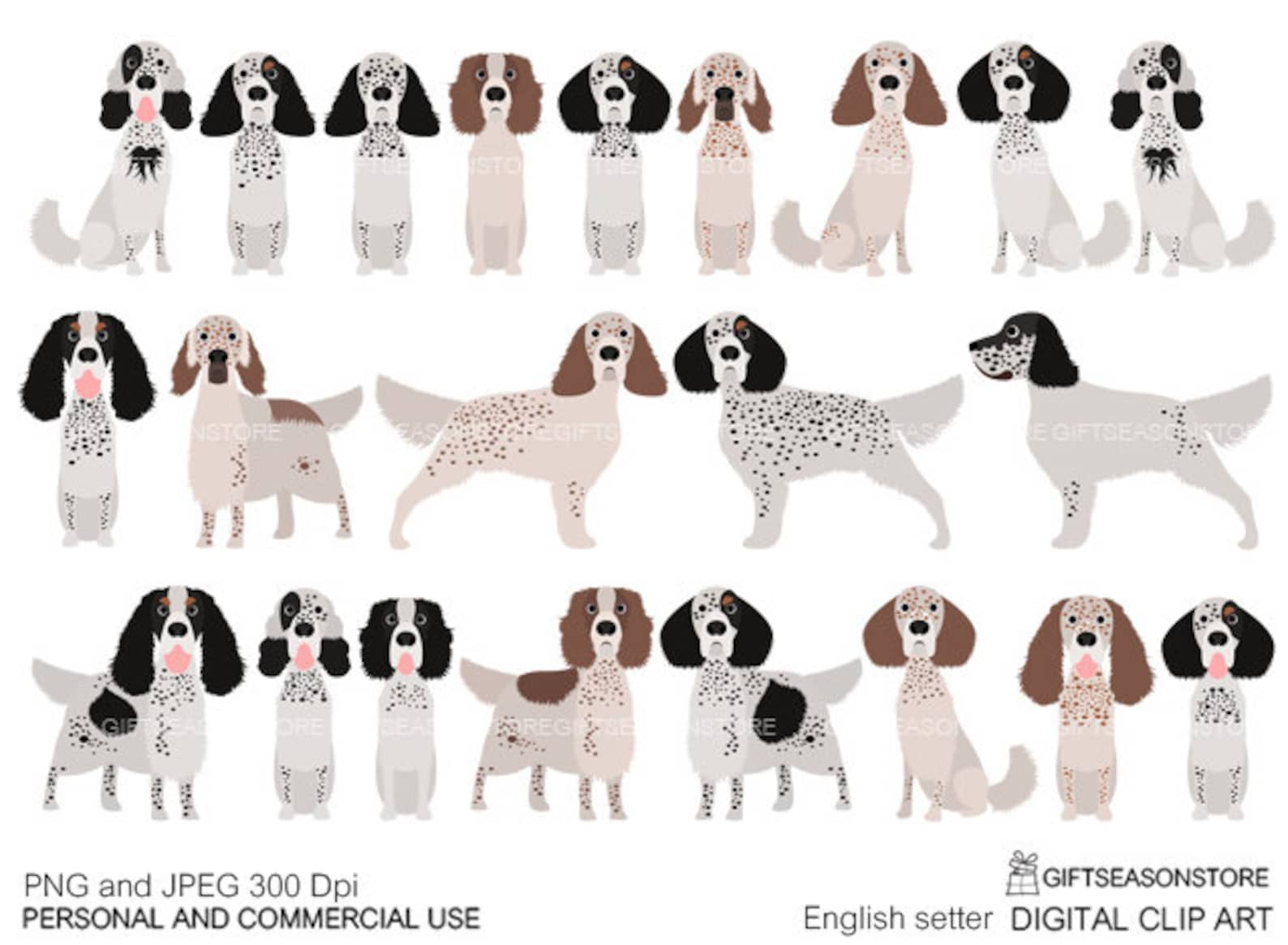 English Setter Dogs Digital Clip Art for Personal and | Etsy