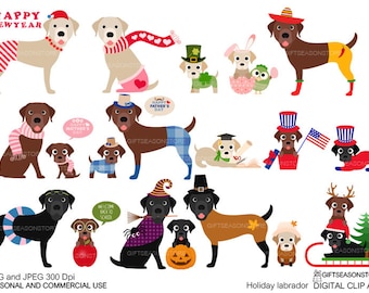 Holiday labrador Digital clip art for Personal and Commercial use - INSTANT DOWNLOAD