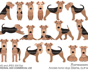 Airedale Terrier Hunde Clip Art für den persönlichen und kommerziellen Gebrauch - INSTANT DOWNLOAD