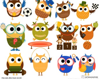 Exercise owl Digital clip art for Personal and Commercial use - INSTANT DOWNLOAD