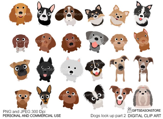 Dogs look up part 2 digital clip art for Personal and Commercial use - INSTANT DOWNLOAD