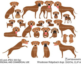 Rhodesian Ridgeback dogs digital clip art for Personal and Commercial use - INSTANT DOWNLOAD