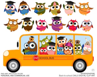 Back to School Owl Clip Art for Personal and Commercial Use | Etsy